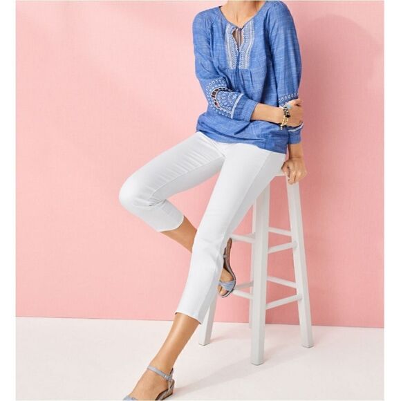 Talbots EMBROIDERED TASSEL TIE TOP size M - Picture 2 of 7